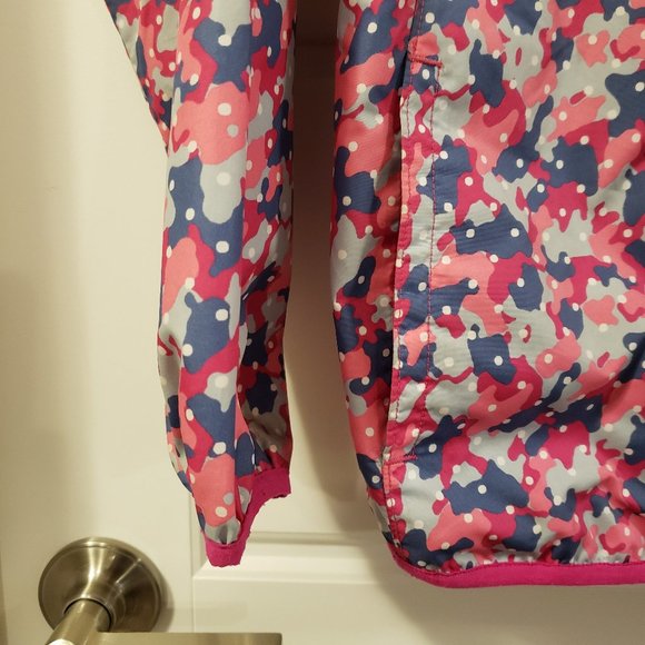 Columbia Girl's Pink Blue Grey Camo Print White Polka Dot Hooded Fleece Jacket L - Picture 3 of 12